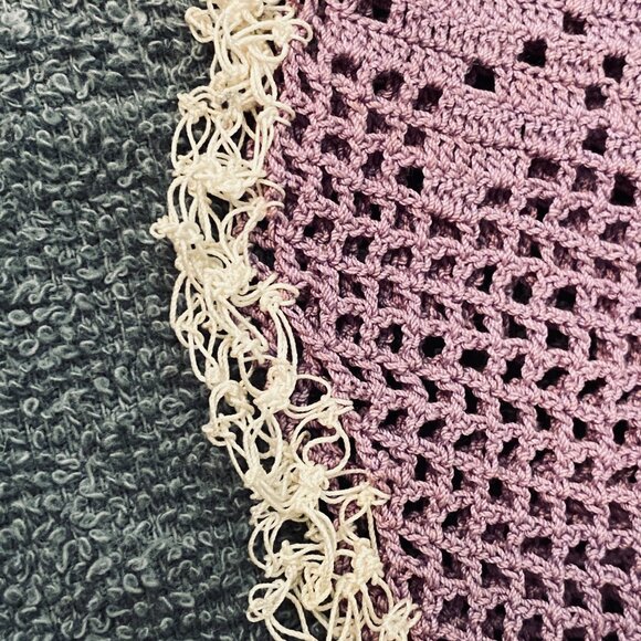 Vintage Handcrafted Crocheted Baby Bonnet in Lavender and White - Picture 2 of 7